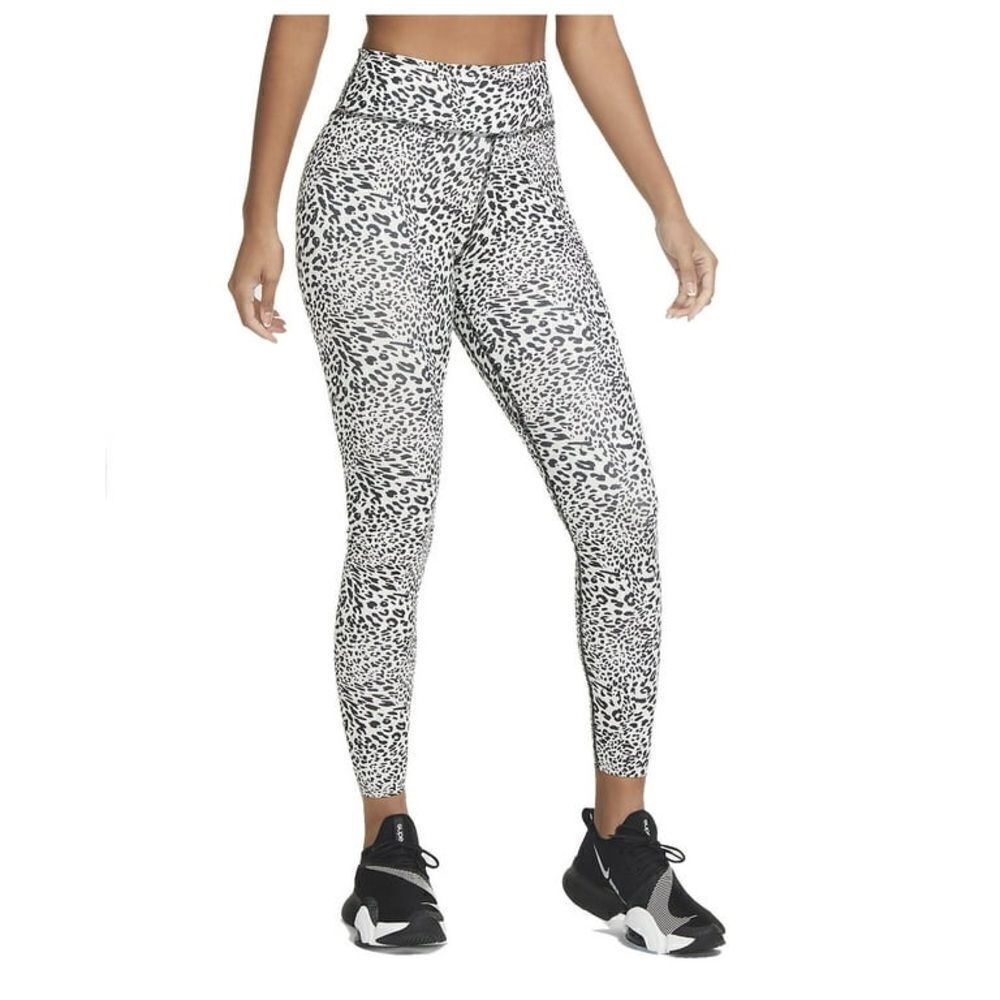 Nike Women's One Luxe Tight Fit Mid Rise Cheetah Print Leggings (White/Black .XS